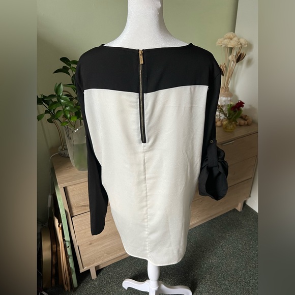 CALVIN KLEIN Black & White Colorblock Business Casual 3/4 Long Adjustable Sleeve - Picture 5 of 16